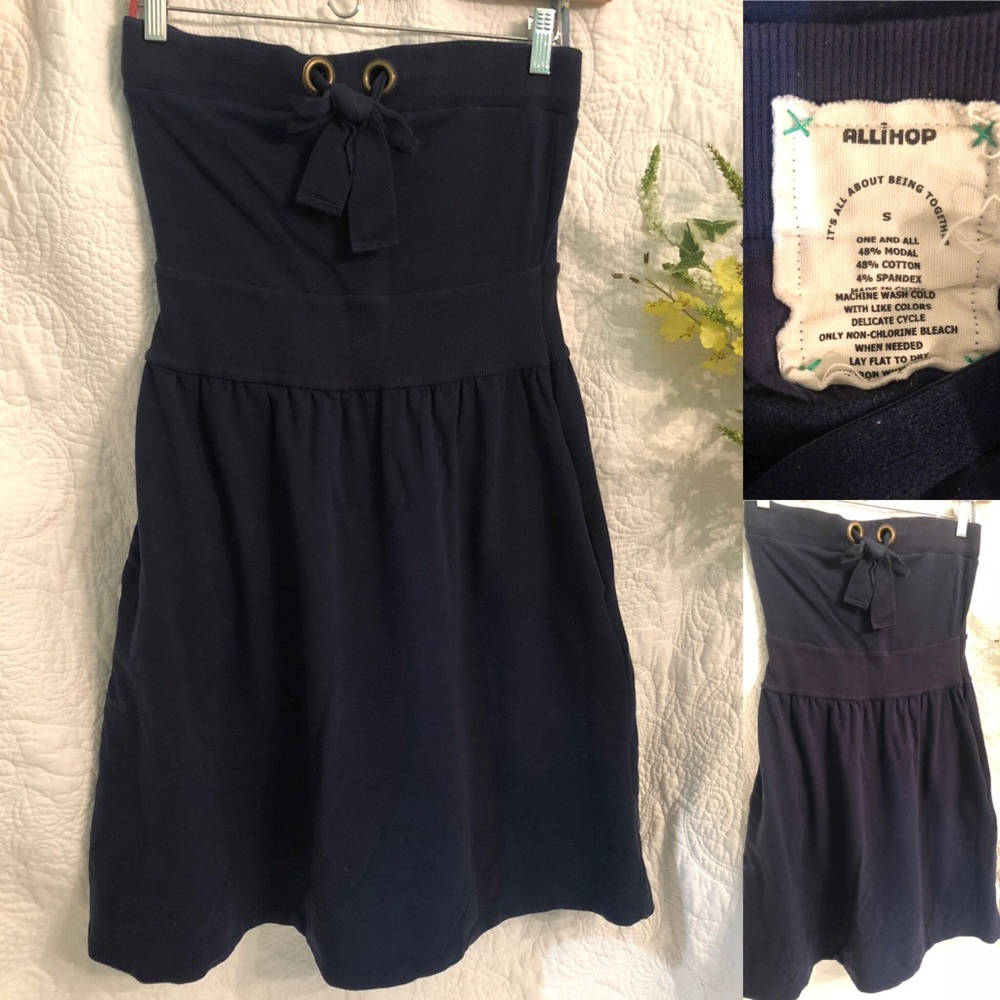 anthropologie allihop navy strapless dress